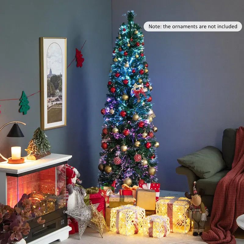6-Foot or 7-Foot Fiber Optic Pencil-Style Christmas Tree for Compact Holiday Spaces