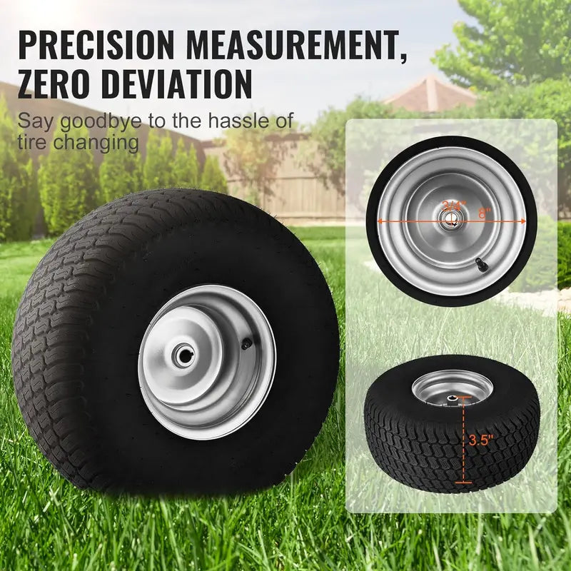 15×6-6″ Lawn Tractor Tires  2-Pack Turf Pneumatic Tire & Wheel Assemblies with Hub Adapters for Riding Mowers