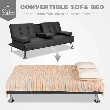 Homall Futon Sofa Bed  Convertible Lounge Couch with Cup Holders, Removable Pillows, and Dual-Function Design