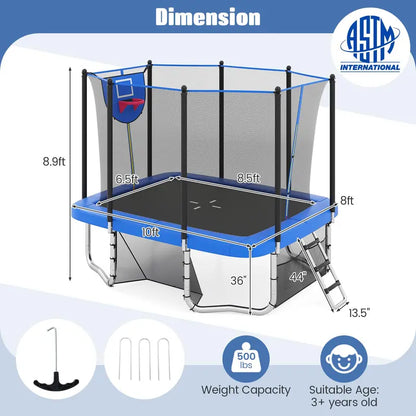 10 x 8 Foot Heavy-Duty Toddler Trampoline with Integrated Basketball Hoop, Soccer Goal, and Non-Slip Ladder