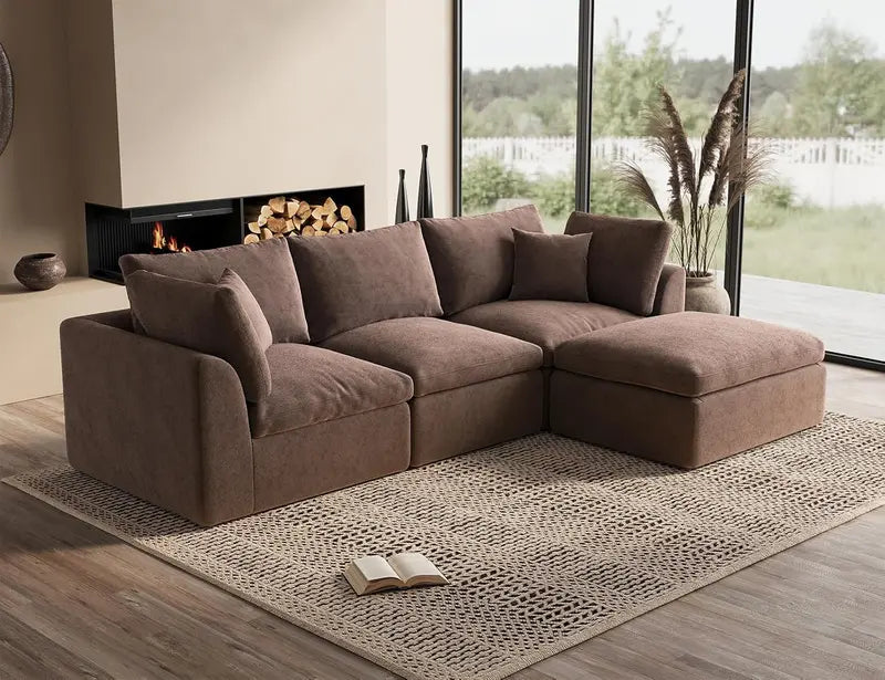 110-Inch Cloud Sectional Sofa  Modular L-Shape Living Room Seating with Deep Seats