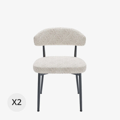 Lot de 2 chaises de salle   manger en tissu bouclette gris et blanc & m tal noir Mona