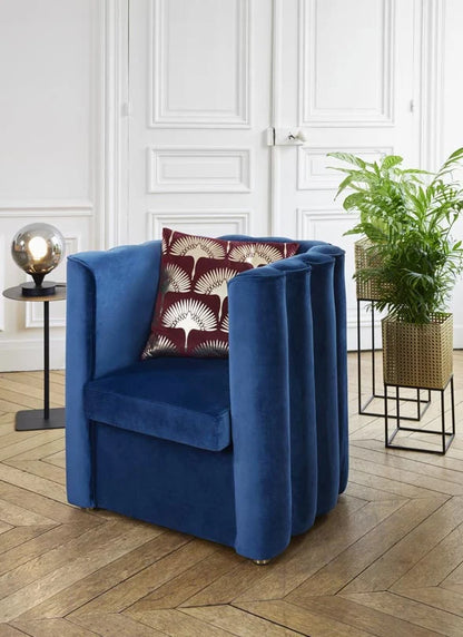 Fauteuil vintage en velours bleu nuit