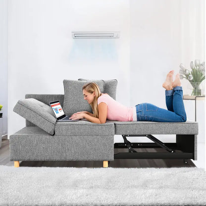 SEJOV 4-in-1 Convertible Sofa Bed with Adjustable Backrest &amp; Linen Fabric for Small Spaces