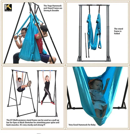 Air Yoga Starter Kit  Includes Adjustable Aerial Hammock + Foldable KT Swing Stand Frame