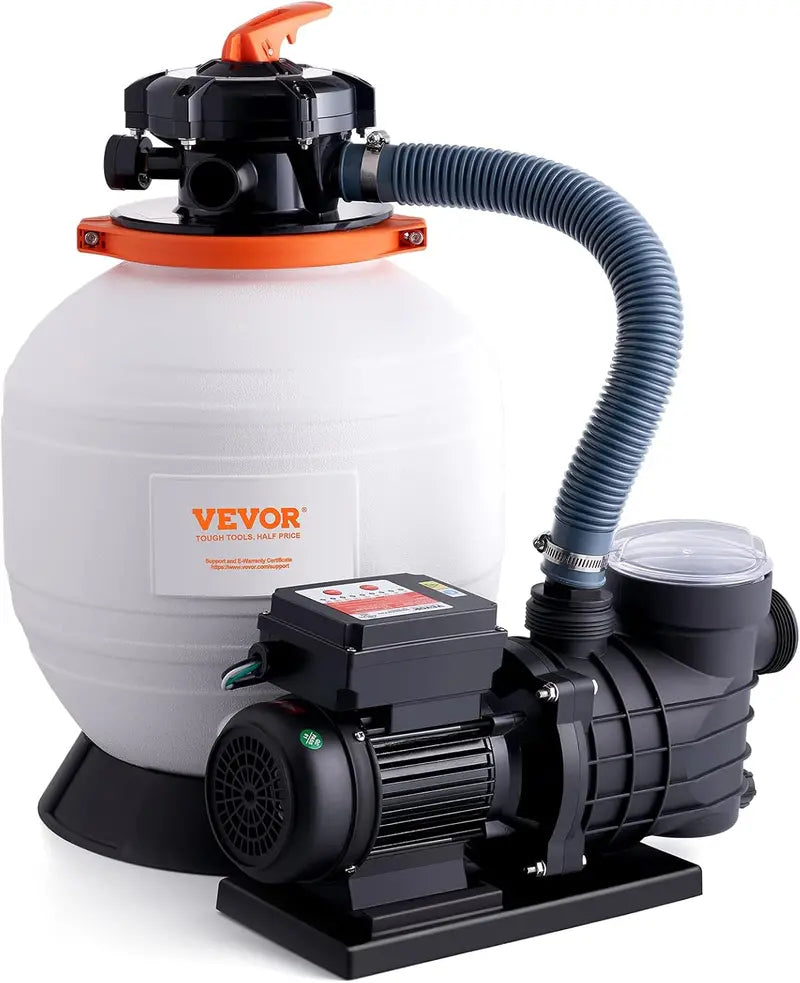 16-Inch Sand Filter Pump System  1 HP, 3500 L/min Pool Filtration Kit with 6-Way Valve