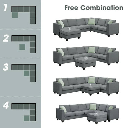 Versatile Reversible Sectional Sofa with Ottoman - Flexible Combination Module