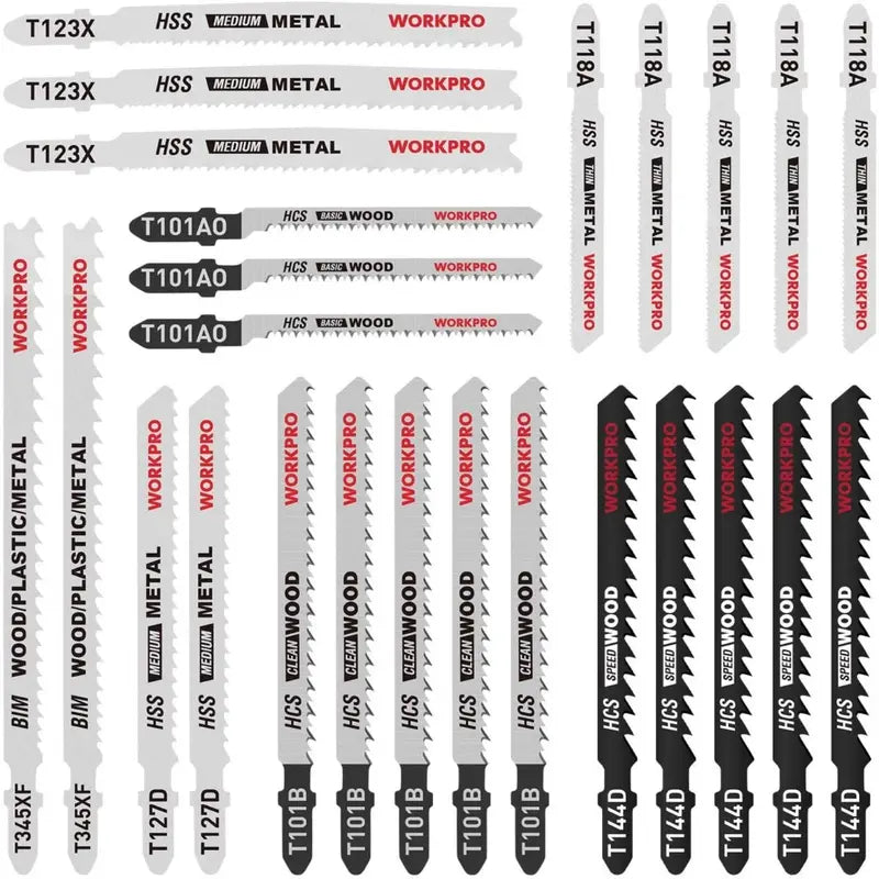 WORKPRO 25-Piece T-Shank Jigsaw Blade Set with Storage Case