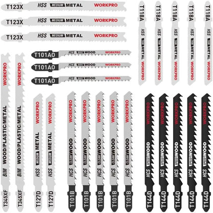 WORKPRO 25-Piece T-Shank Jigsaw Blade Set with Storage Case