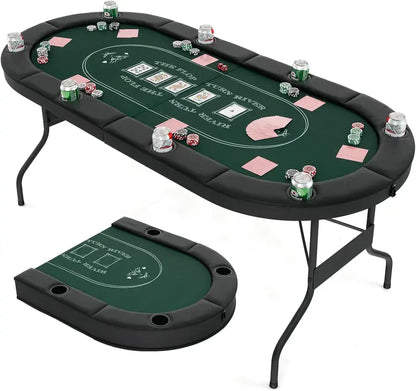 8-Player Foldable Poker Table Featuring Deep Metal Cup Holders