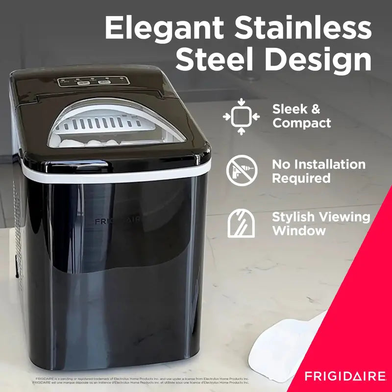 Frigidaire Stainless Steel Portable Ice Maker, 26 Lbs Daily, Countertop Design, Fast Ice Production