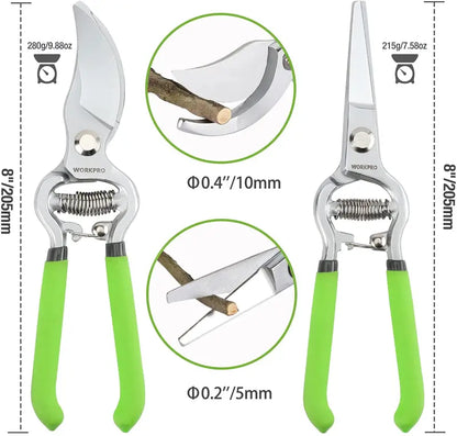 WORKPRO Dual-Purpose Pruning Shears Set  8″ Bypass & Straight-Blade Hand Clippers