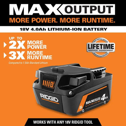 RIDGID 18V Lithium-Ion MAX Output (2) 4.0 Ah Batteries and Charger Kit AC9540-AC840040