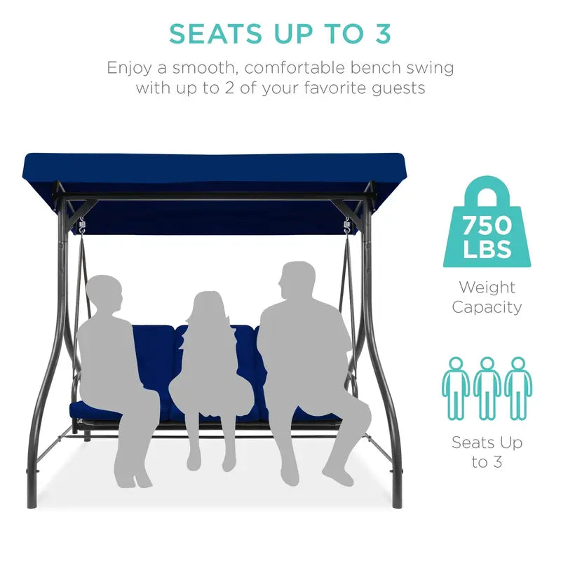 Three-Person Outdoor Canopy Swing Glider with Convertible Seating Design