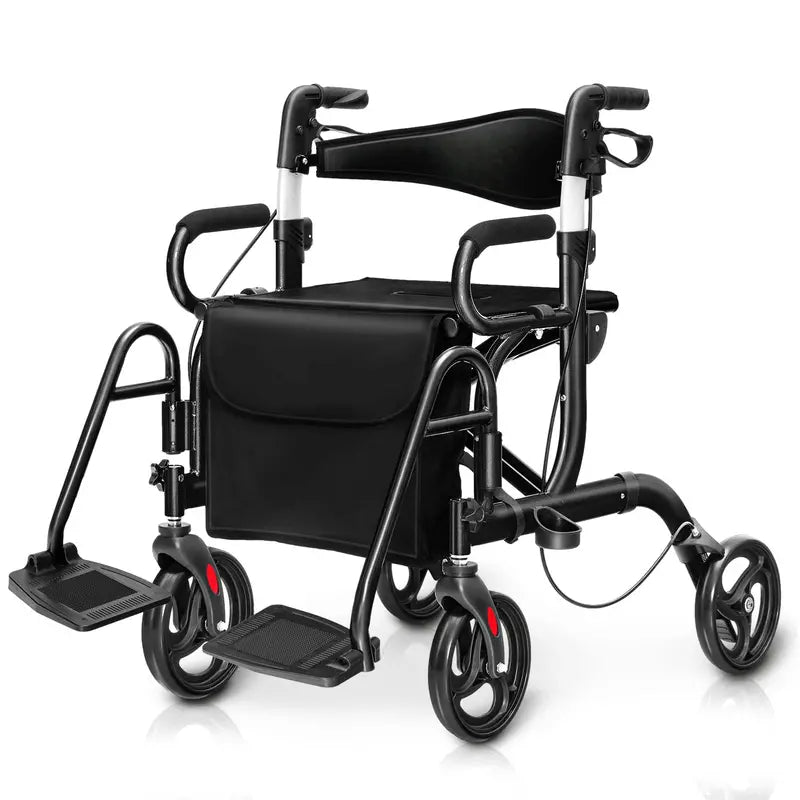 Dual-Function Folding Rollator Walker and Transport Wheelchair for Seniors