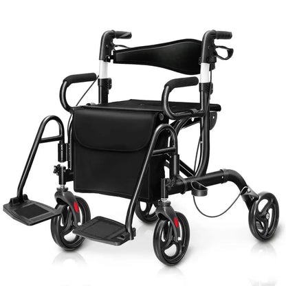 Dual-Function Folding Rollator Walker and Transport Wheelchair for Seniors