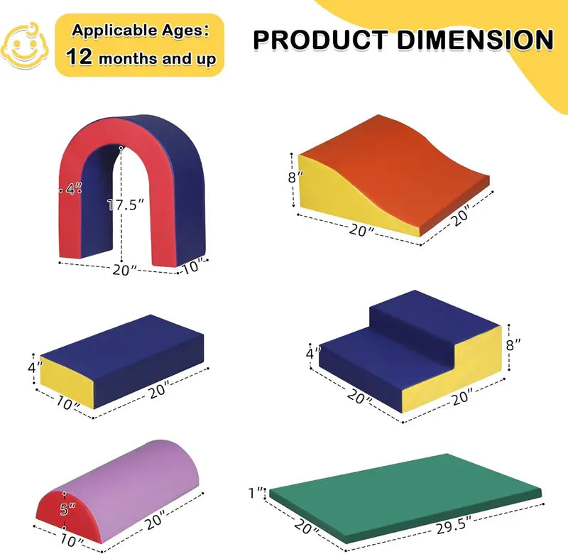 TODEFULL 10-Piece Soft Foam Climbing Set  Safe, Lightweight Toddler and Preschool Play Blocks