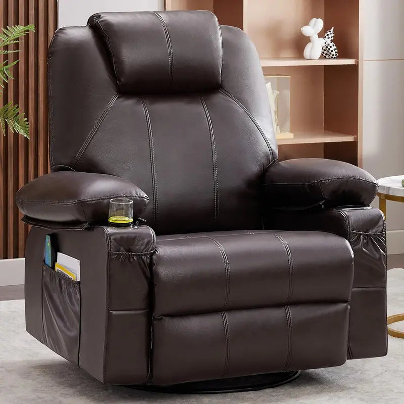 Large Swivel Rocking Recliner Sofa  Single-Seat Heated & Massaging Lounge Chair