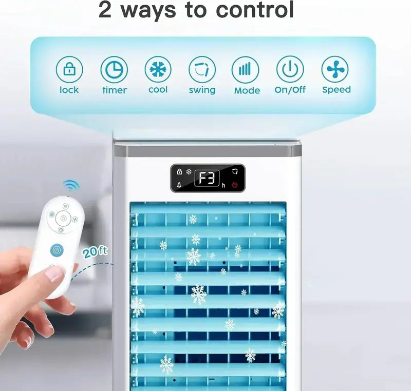 Windowless Evaporative Air Cooler  Portable 3-Mode, 3-Speed Cooler with 12-Hour Timer