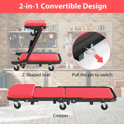 Rolling Z-Style Folding Mechanic Creeper Seat with Six Swivel Casters