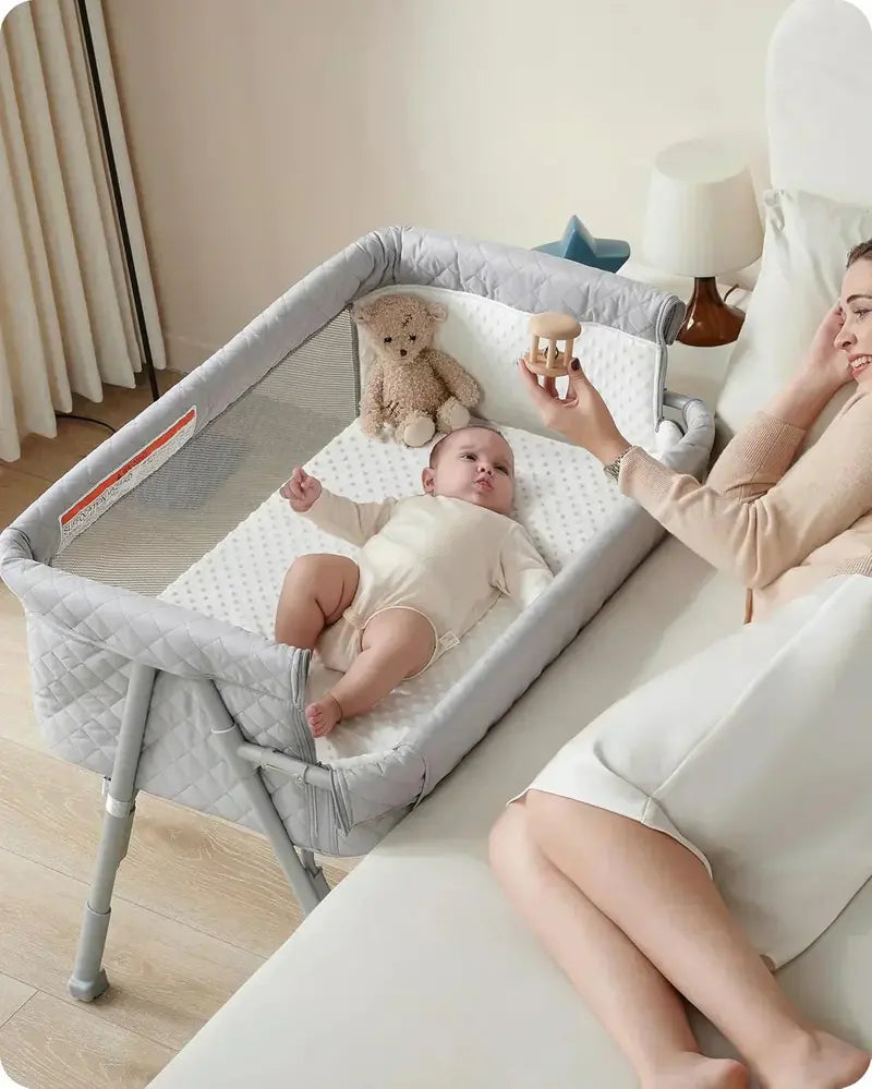 Adjustable Bedside Bassinet with Auto-Lock Safety System for Newborns