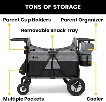 Delta Children Jeep Wrangler 4-Seater Stroller Wagon  Premium Quad-Wheel All-Terrain Wagon
