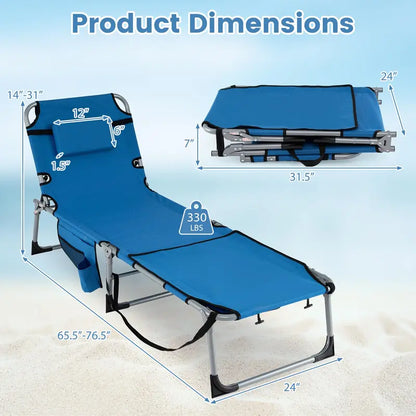 Adjustable Tanning Chair with Face Arm Holes, Four-Position Recline & Comfort Head Pillow