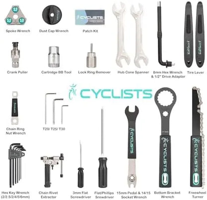 22-Piece Bike Tool Kit with Portable Storage Case for Road & Mountain Bikes