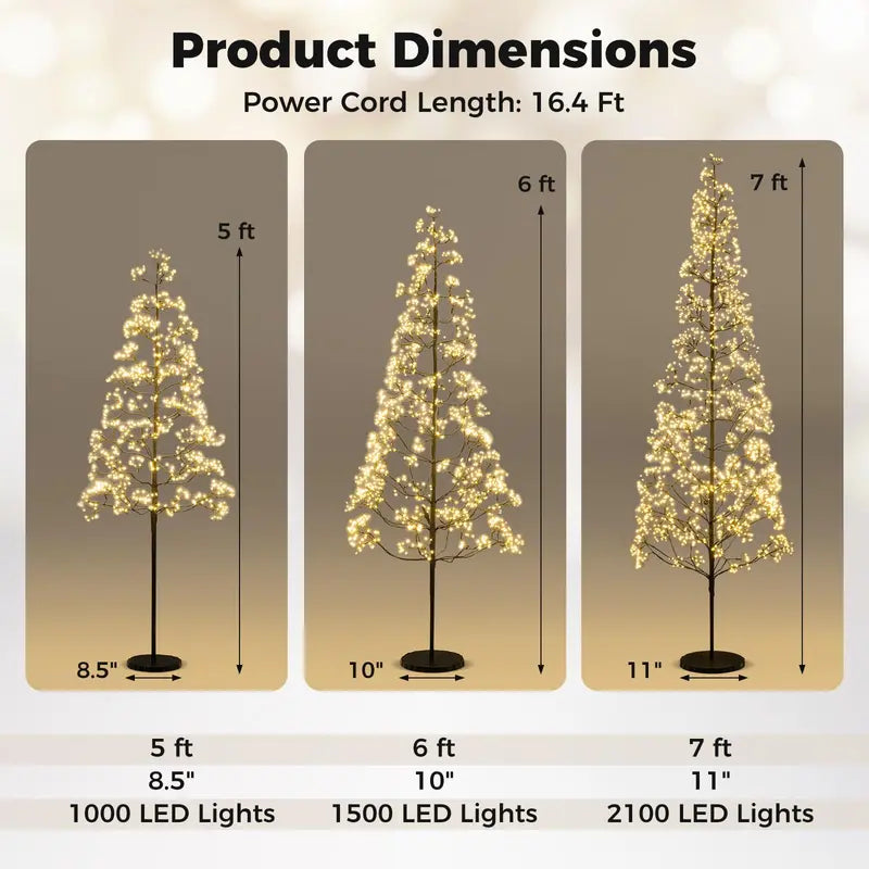 5/6/7-Foot Pre-Lit LED Alpine Tree with 1000 Warm White Lights and Stable Weighted Base