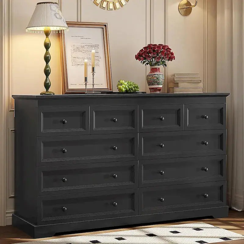 10-Drawer Wooden Dresser  Tall Chest of Drawers with Ample Storage, Rustic or Modern Bedroom Fit