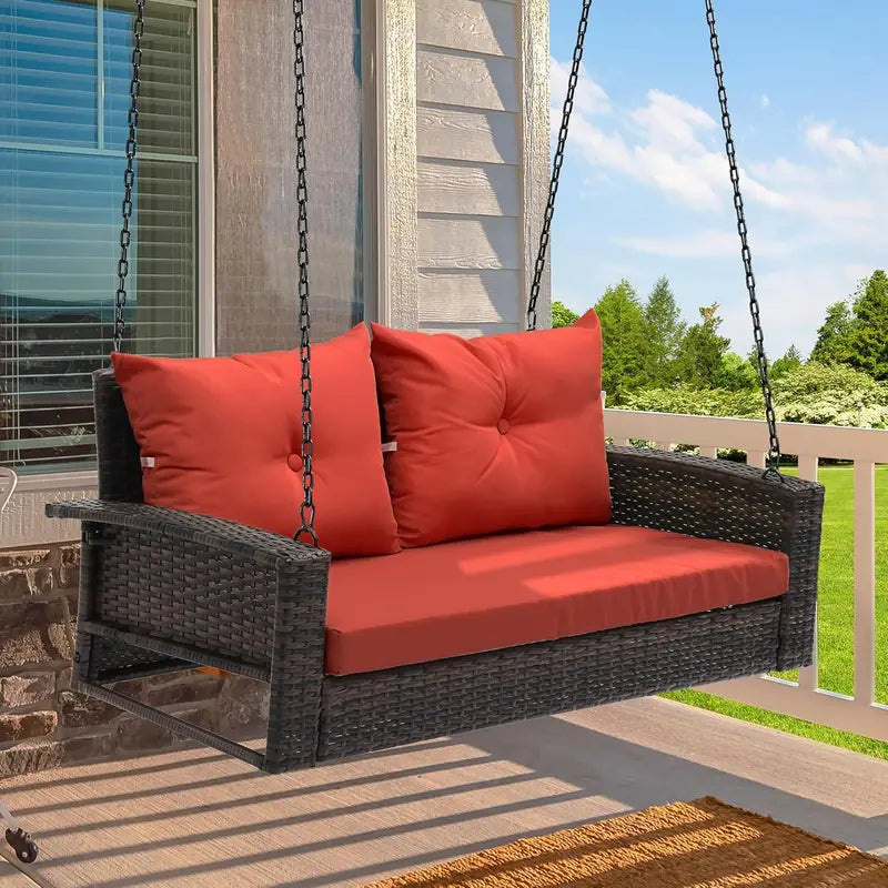 YITAHOME 3-Person Hanging Porch Swing  Wicker Outdoor Bench with Removable Cushions, Ideal for Patios, Balconies & Gardens (Brown)