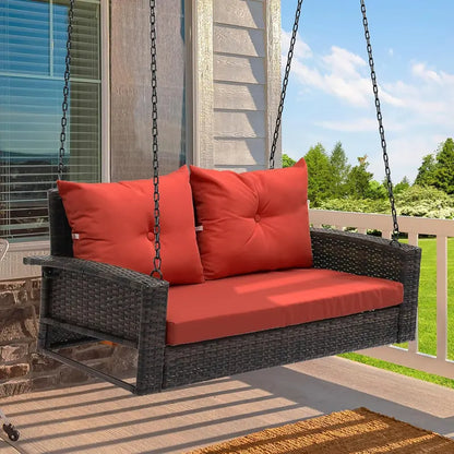YITAHOME 3-Person Hanging Porch Swing  Wicker Outdoor Bench with Removable Cushions, Ideal for Patios, Balconies & Gardens (Brown)