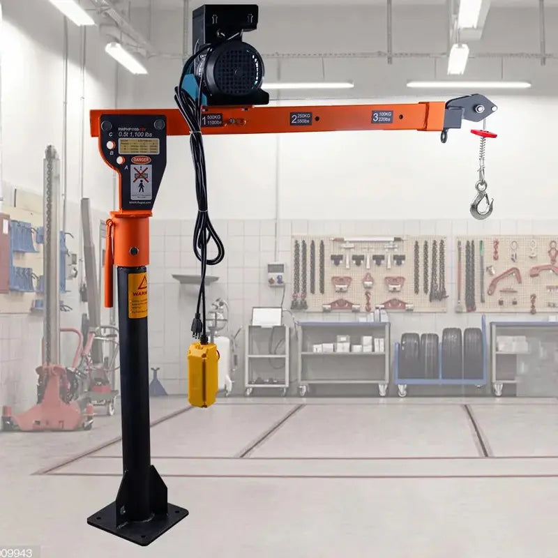1100lb Capacity Folding Electric Hoist Crane  110V Industrial Lifting Solution for Warehouses & Sites