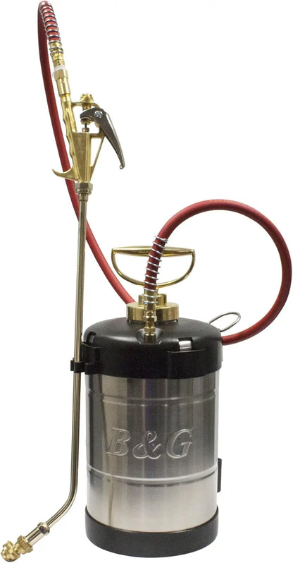 B&G 1-Gallon Stainless Steel Sprayer  Industrial-Grade Pump with 18″ Multeejet Nozzle