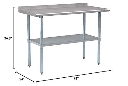 ROCKPOINT Stainless Steel Table for Prep   Work with Backsplash 48 24 Inches, NSF Metal Commercial Kitchen Table