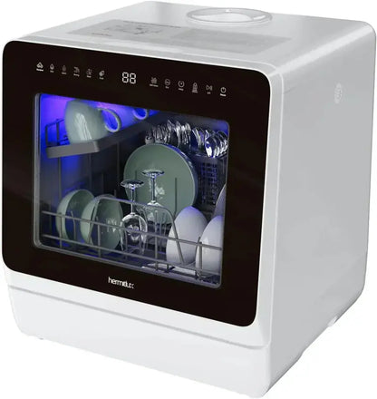 Hermitlux Portable Dishwasher with 7 Wash Cycles and Efficient Mini Footprint
