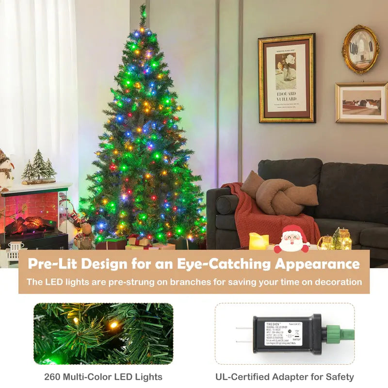 6-Foot Full-Bodied Pre-Lit Christmas Tree with 260 Multi-Color LEDs