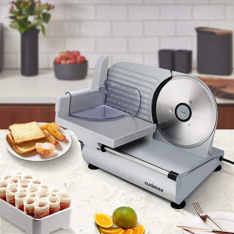 CUSIMAX Electric Deli Slicer  Dual Stainless Steel Blades & Precise Thickness Control