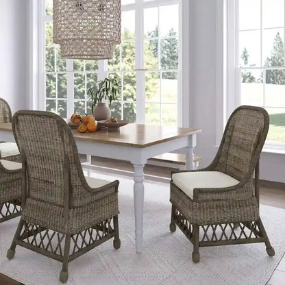 East at Main Natural Rattan Dining Accent Chair  Cushioned Woven Seating with Elegant Finish