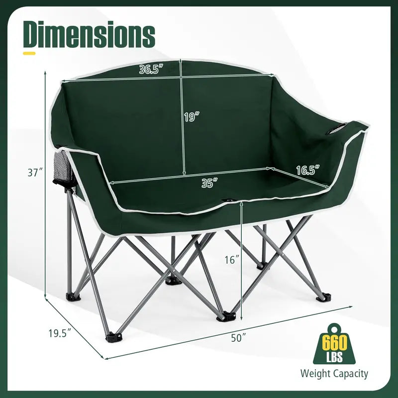 Dual-Seat Folding Outdoor Couch with Cup Holders and Back Pockets