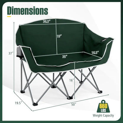 Dual-Seat Folding Outdoor Couch with Cup Holders and Back Pockets