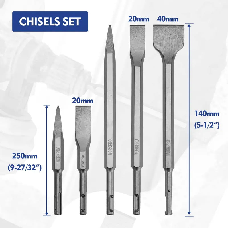 WORKPRO 17-Piece SDS-Plus Rotary Hammer Bit & Chisel Set