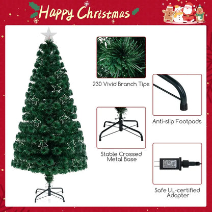 6-Foot Pre-Lit Fiber Optic Christmas Tree  Decorative Lighted Tree with Top Star, 230 Branch Tips & Metal Stand