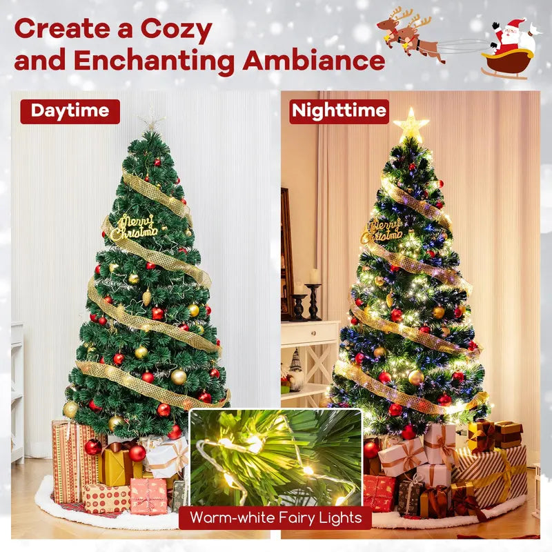 6-Foot Pre-Lit Fiber Optic Christmas Tree  Decorative Lighted Tree with Top Star, 230 Branch Tips & Metal Stand