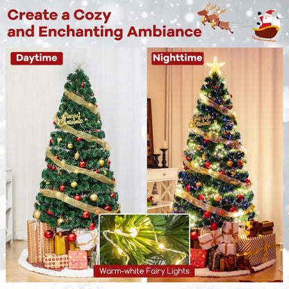 6-Foot Pre-Lit Fiber Optic Christmas Tree  Decorative Lighted Tree with Top Star, 230 Branch Tips & Metal Stand