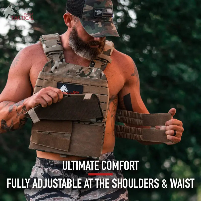 Wolf Tactical Adjustable Weighted Vest for Fitness Training, Breathable Design, Customizable Weights, Durable 600D Material, Unisex, Sizes XS-XL