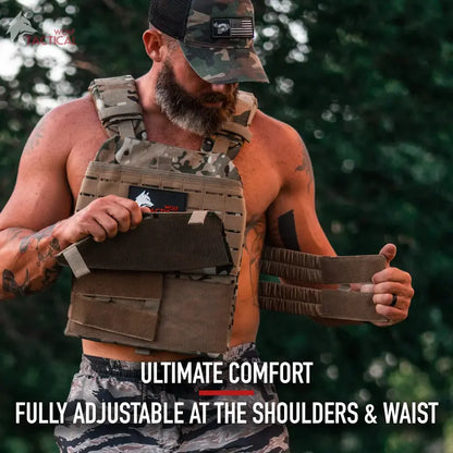 Wolf Tactical Adjustable Weighted Vest for Fitness Training, Breathable Design, Customizable Weights, Durable 600D Material, Unisex, Sizes XS-XL