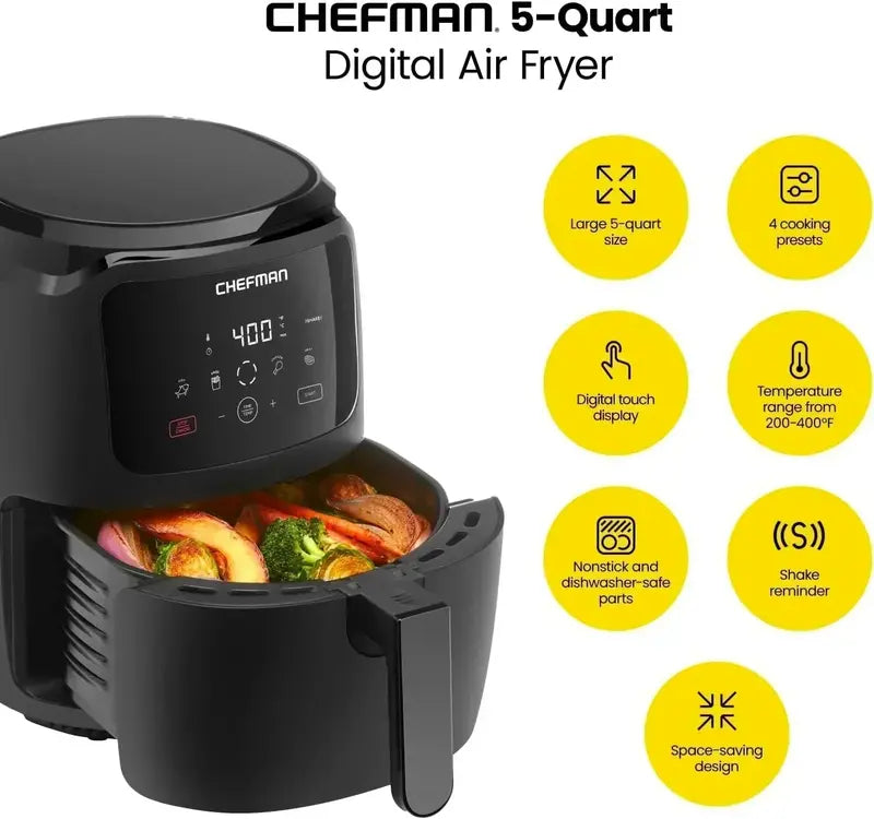 Chefman 6-Quart Dual-Basket Air Fryer with Clear View Window and Nonstick Cooking Pans