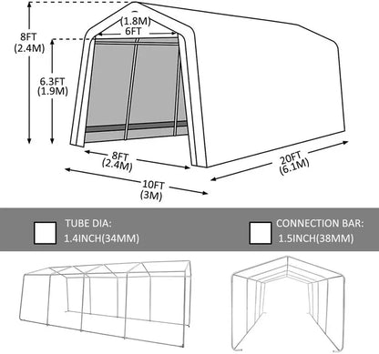 10 x 20 ft Heavy-Duty Portable Carport  Waterproof UV-Treated Instant Shelter with Sidewalls