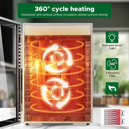12-Tray Stainless Steel Food Dehydrator  Dual-Fan 360° Airflow, 24-Hour Timer, 30°C90°C Range & Overheat Protection (800W)